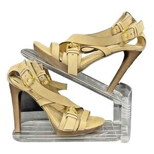Authentic Burberry Tan Leather Buckle Strappy Stiletto Heels Women’s Size 8.5